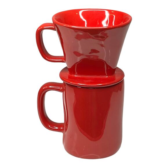 Rae Dunn MERRY CHRISTMAS MUG Coffee Drip Press Pour Over 2-Piece Set Red - Picture 3 of 6